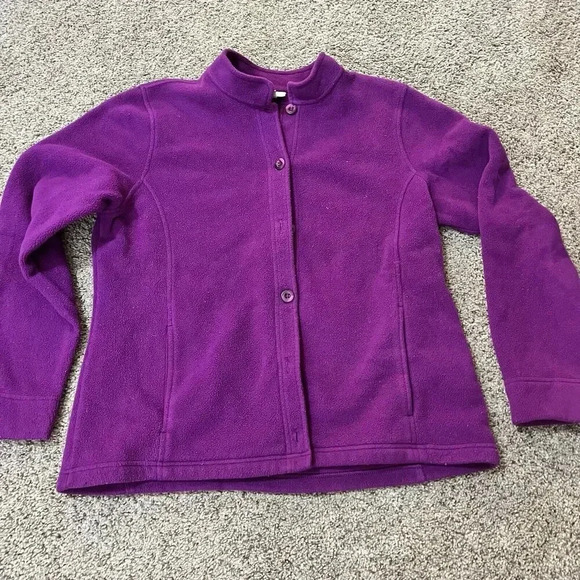Lands' End Jacket Vintage Texture Fleece Polartec Womens Button Shacket Warm 90s - Picture 1 of 10